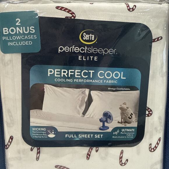 6 Pc CANDY CANES Full Serta Perfect Sleeper Cooling Fabric Sheet Set Christmas - Picture 2 of 6